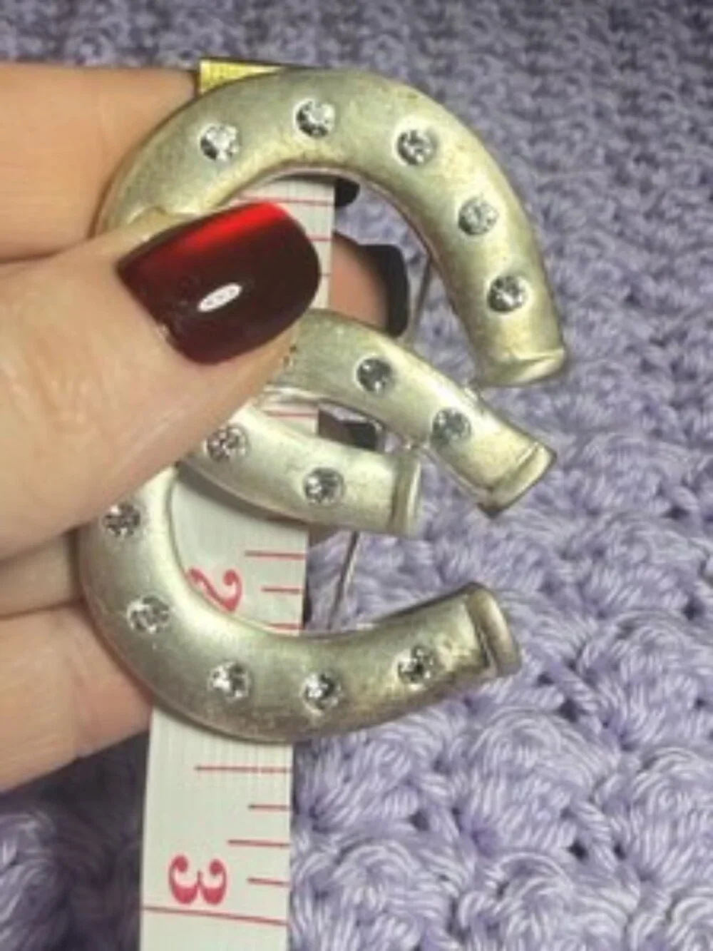 Double Horseshoe Vintage Brooch Clear Rhinestones Good Luck Pin
